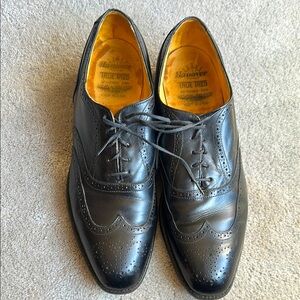 Black Leather Wingtip Oxfords with Broguing
